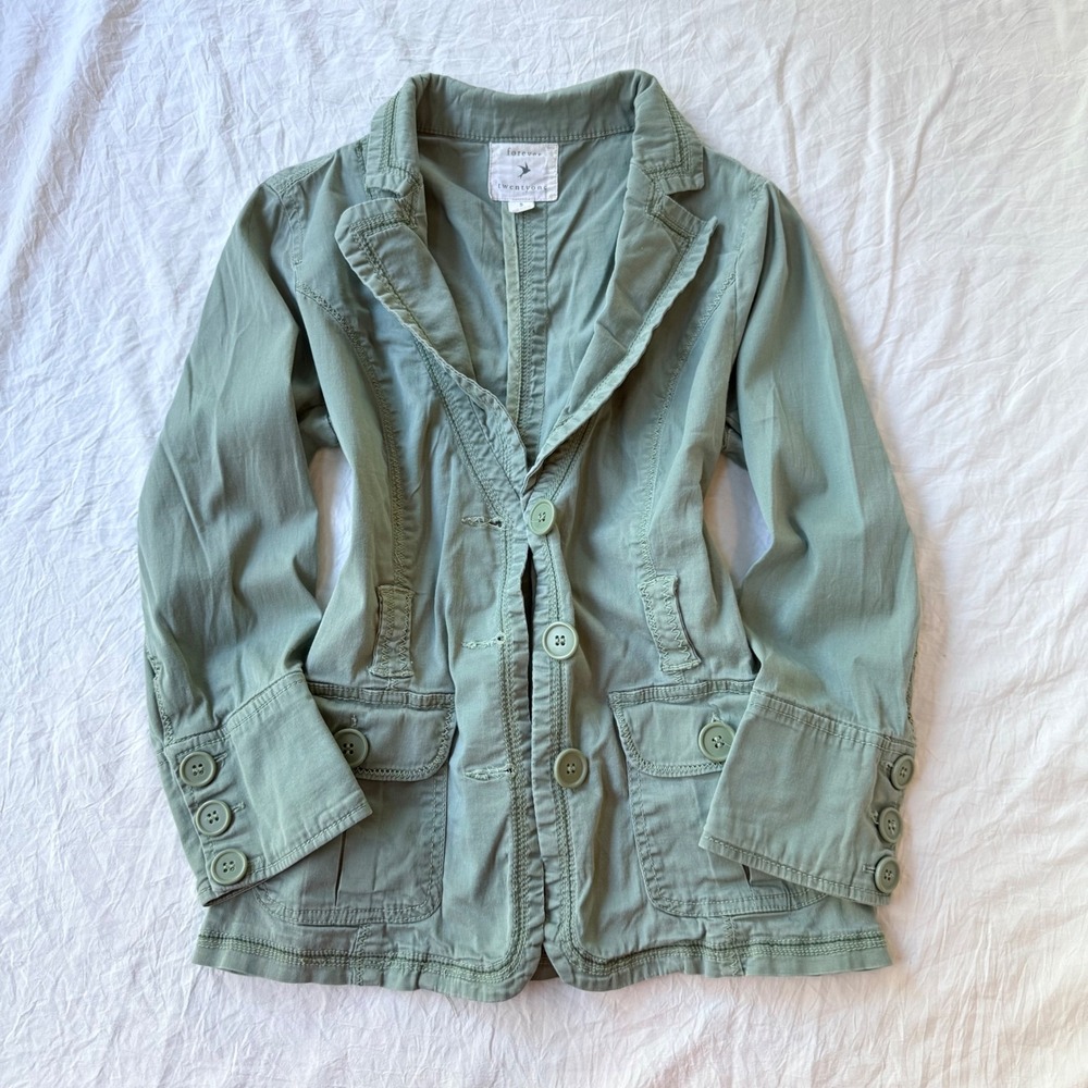 Forever 21 Sage Green Utility Blazer Jacket Cotton Twill Small Y2K Military